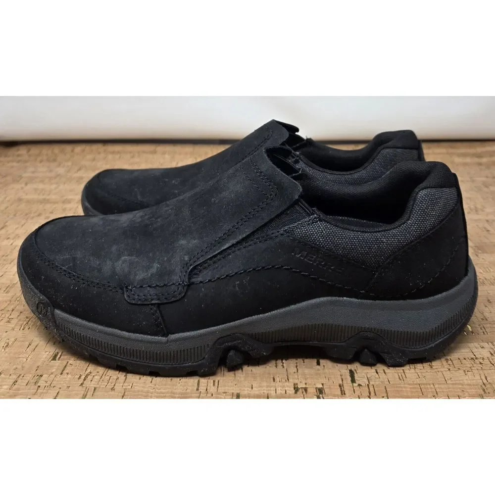 Merrll 'ANVIK PACE MOC' Black Leather Slip‎ On Shoe Mens 8.5 Casual J16683